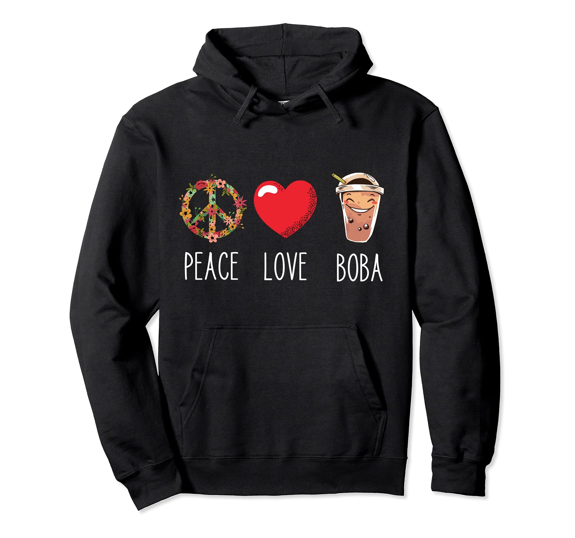 Boba Love Peace Bubble Tea Lover Pearl Hoodie - Unique Graphic for Adults - T-Shirt, Sweatshirt, Hoodie