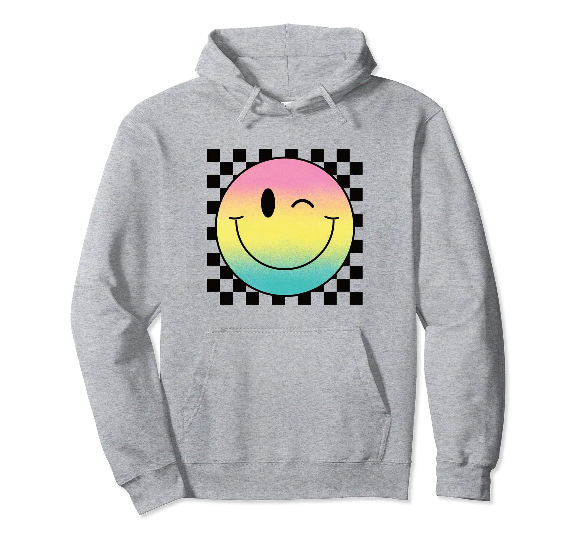 Rainbow Smile Face Checkered Smiling Hoodie - Aesthetic Graphic Men Women - T-Shirt, Sweatshirt, Hoodie