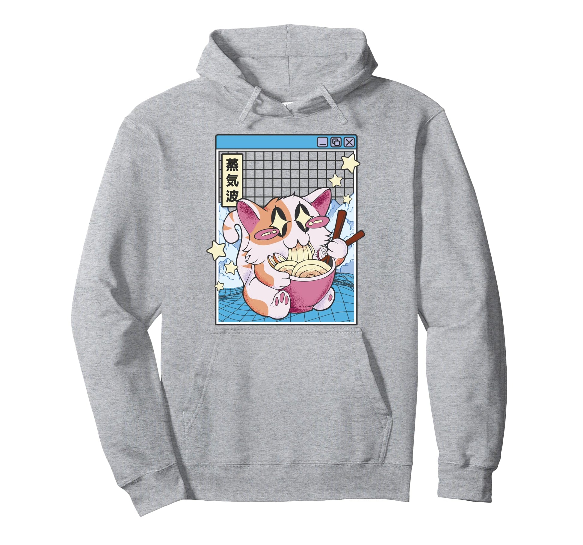Happy Cat Eating Ramen Digital Otaku Hoodie - Trendy Graphic for Adults - T-Shirt, Sweatshirt, Hoodie
