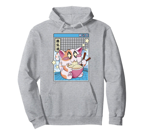Happy Cat Eating Ramen Digital Otaku Hoodie - Trendy Graphic for Adults - T-Shirt, Sweatshirt, Hoodie