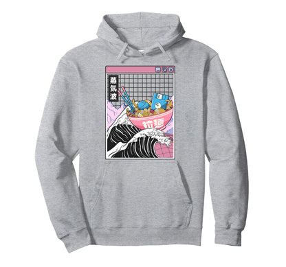 Digital Ramen Bowl Kanagawa Wave Hoodie - Aesthetic Graphic for Adults - T-Shirt, Sweatshirt, Hoodie