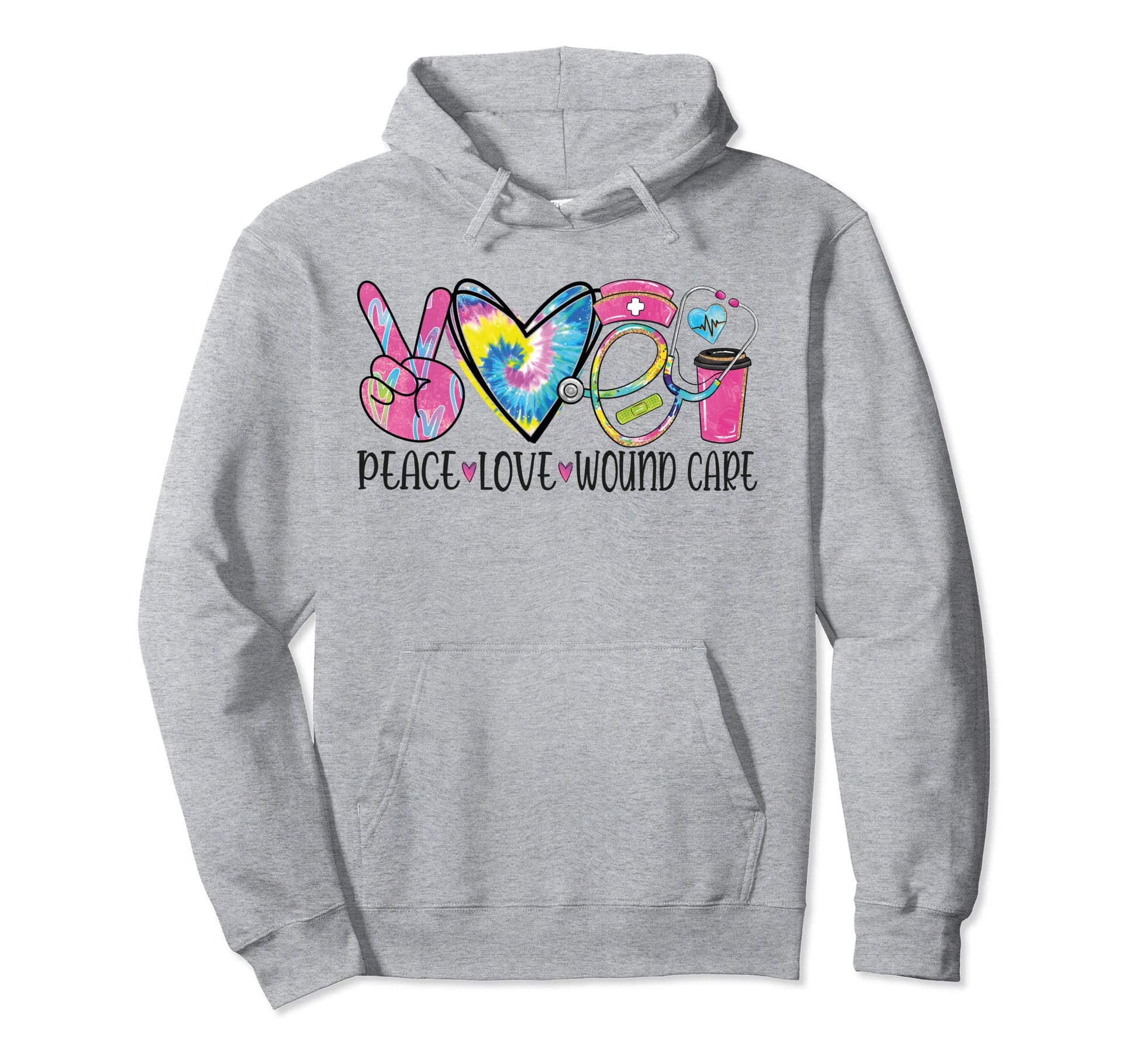 Peace Love Wound Care Nurse Nursing Hoodie - Graphic Print for Adults - T-Shirt, Sweatshirt, Hoodie