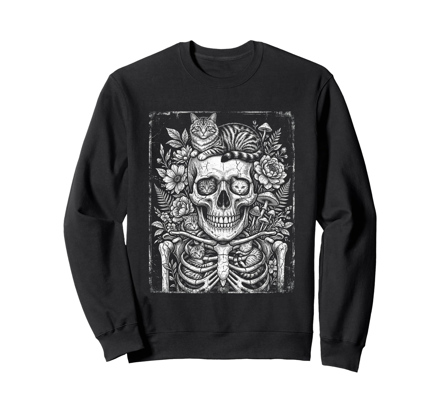 Skull Cat Skeleton Kitty Kitten Sweatshirt - Aesthetic Graphic for Adults - T-Shirt, Sweatshirt, Hoodie