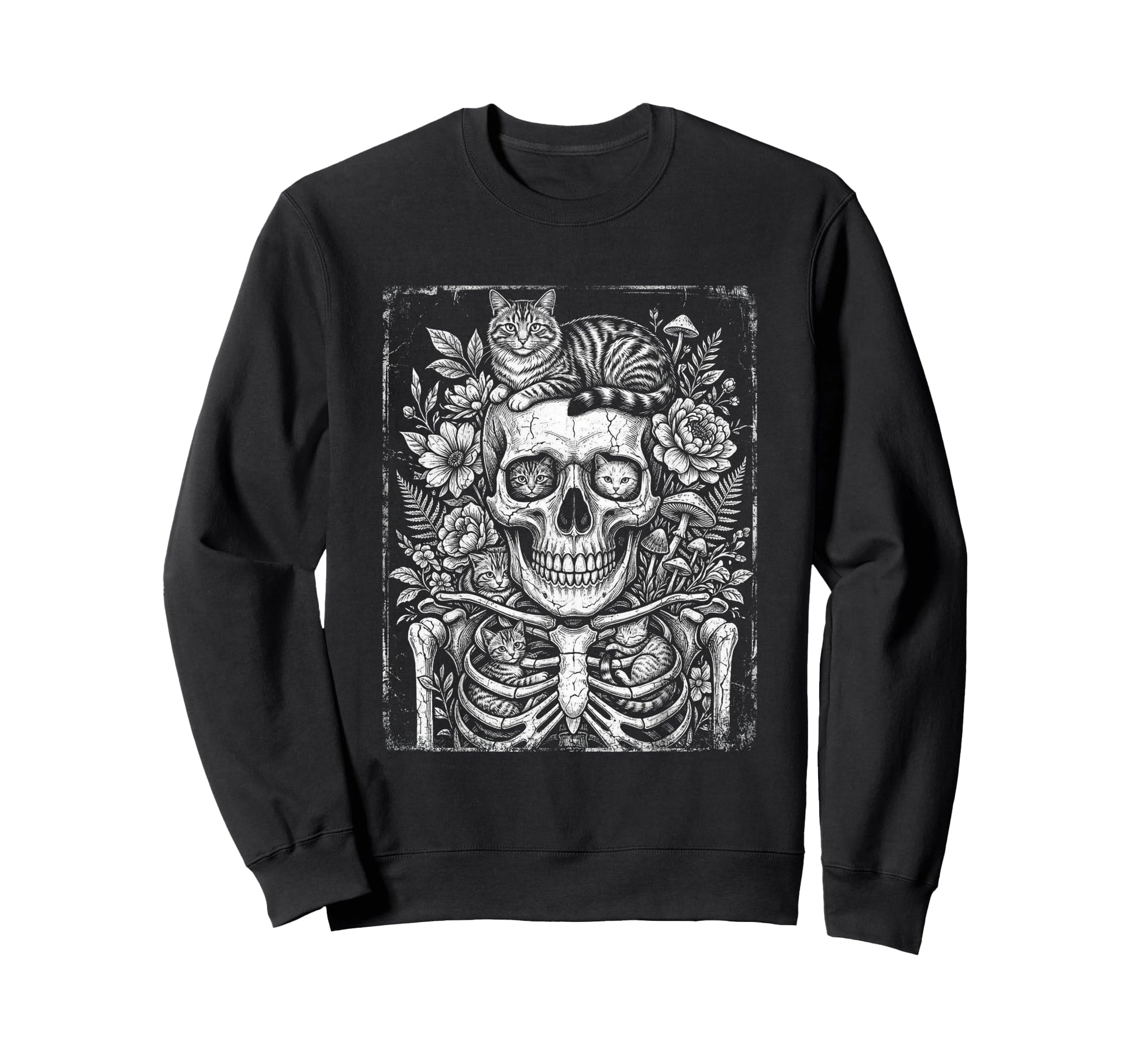 Skull Cat Skeleton Kitty Kitten Sweatshirt - Aesthetic Graphic for Adults - T-Shirt, Sweatshirt, Hoodie