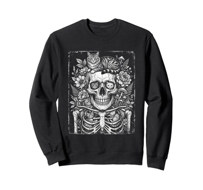 Skull Cat Skeleton Kitty Kitten Sweatshirt - Aesthetic Graphic for Adults - T-Shirt, Sweatshirt, Hoodie
