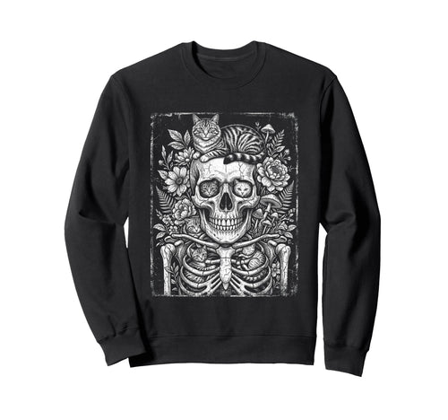Skull Cat Skeleton Kitty Kitten Sweatshirt - Aesthetic Graphic for Adults - T-Shirt, Sweatshirt, Hoodie