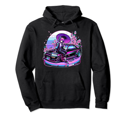 Vaporwave Jdm Car Sakura Aesthetic Hoodie - Fun Novelty Design for Adults - T-Shirt, Sweatshirt, Hoodie