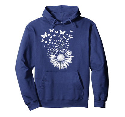 Floral Boho Butterfly Daisy Flower Hoodie - Novelty Apparel Men Women - T-Shirt, Sweatshirt, Hoodie