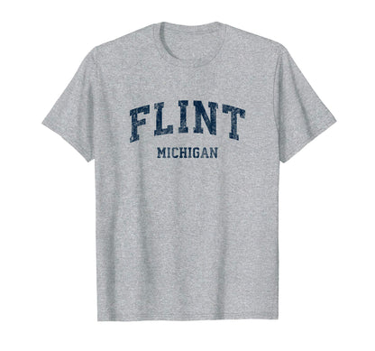 Flint Michigan Mi Varsity Sports Navy T-Shirt - Custom Art Print Unisex - T-Shirt, Sweatshirt, Hoodie