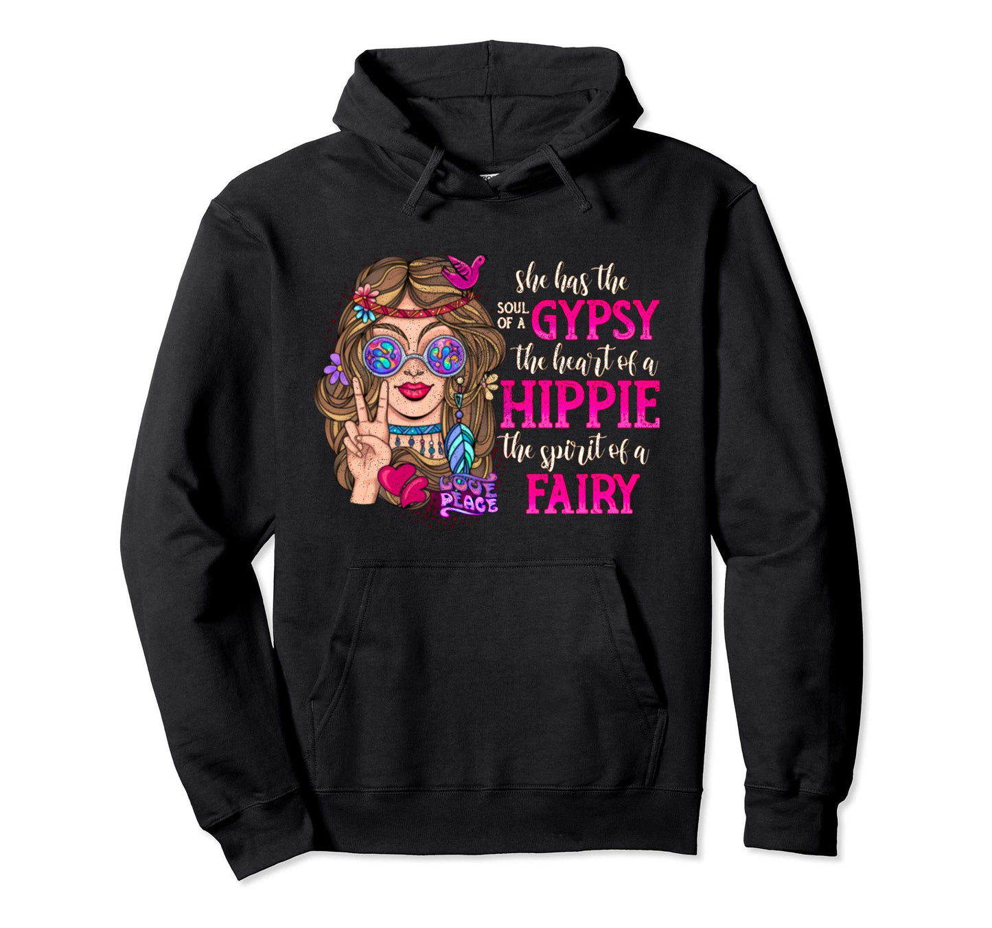 Heart Hippie Spirit Fairy Peace Love Hoodie - Minimalist Print Men Women - T-Shirt, Sweatshirt, Hoodie