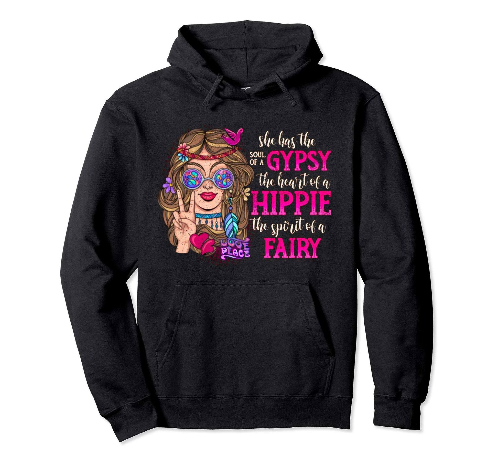 Heart Hippie Spirit Fairy Peace Love Hoodie - Minimalist Print Men Women - T-Shirt, Sweatshirt, Hoodie