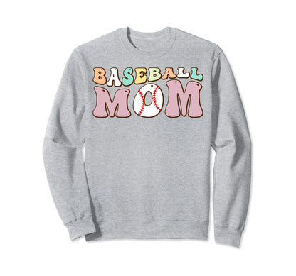 Baseball Mom Groovy Game Day Funny Sweatshirt - Graphic Print Unisex - T-Shirt, Sweatshirt, Hoodie