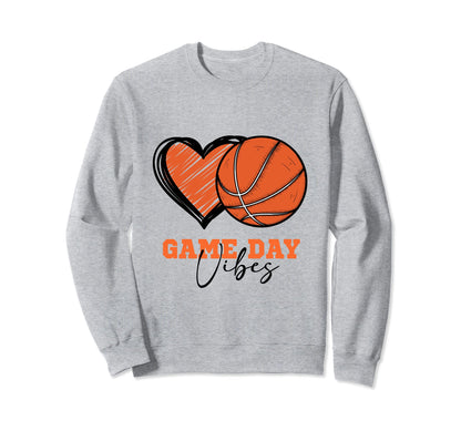 Basketball Game Day Vibes Heart Ball Sweatshirt - Novelty Apparel Unisex - T-Shirt, Sweatshirt, Hoodie
