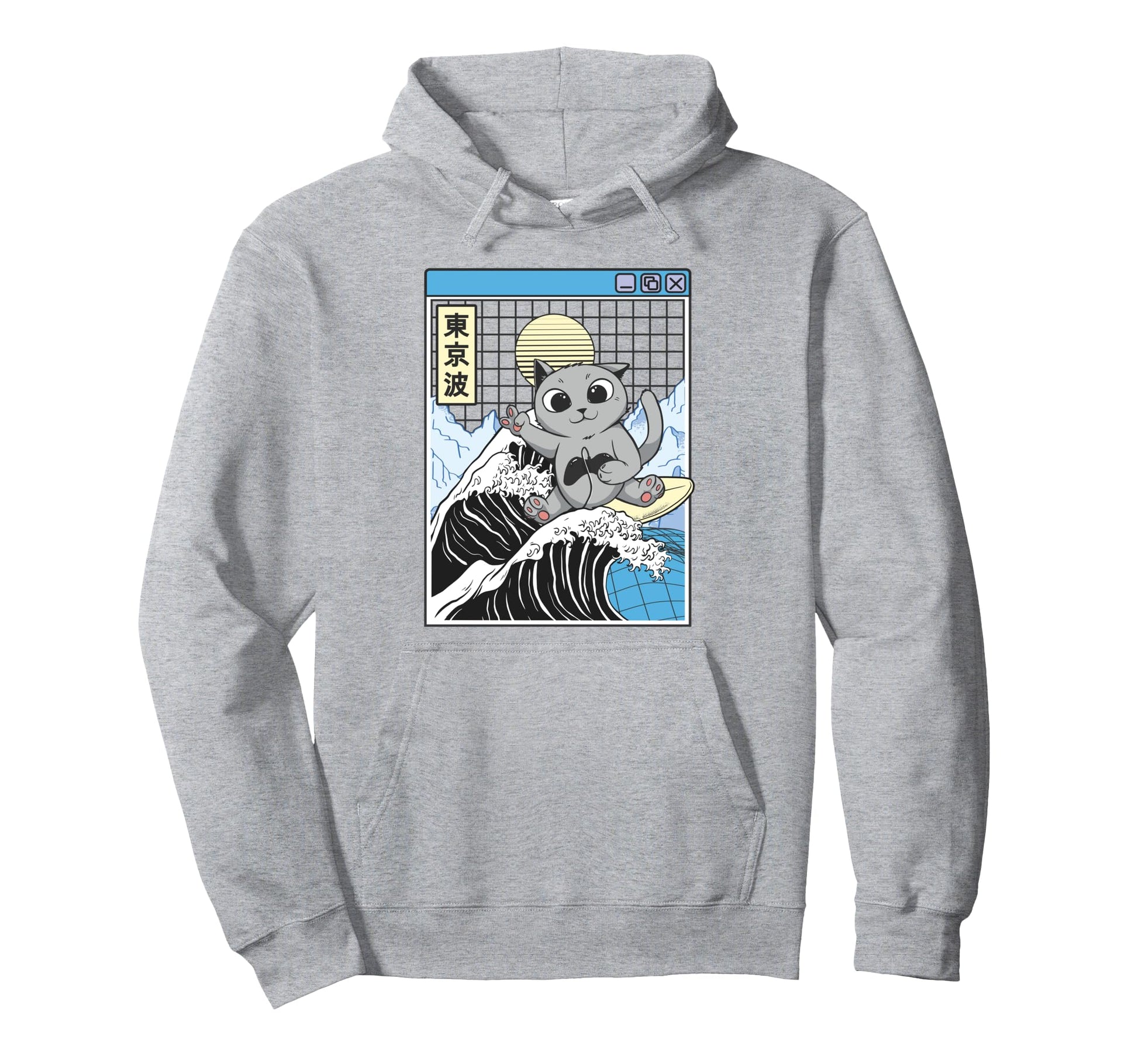 Gaming Cat Surfing Kanagawa Wave Kawaii Hoodie - Graphic Print Unisex - T-Shirt, Sweatshirt, Hoodie