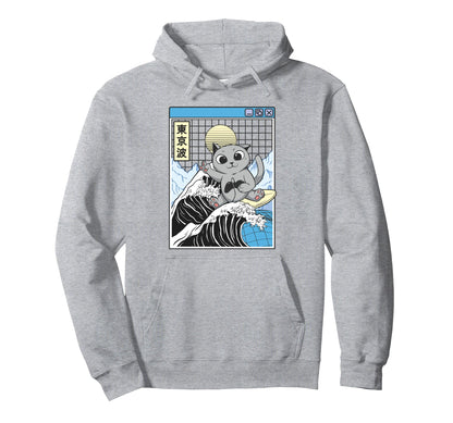 Gaming Cat Surfing Kanagawa Wave Kawaii Hoodie - Graphic Print Unisex - T-Shirt, Sweatshirt, Hoodie