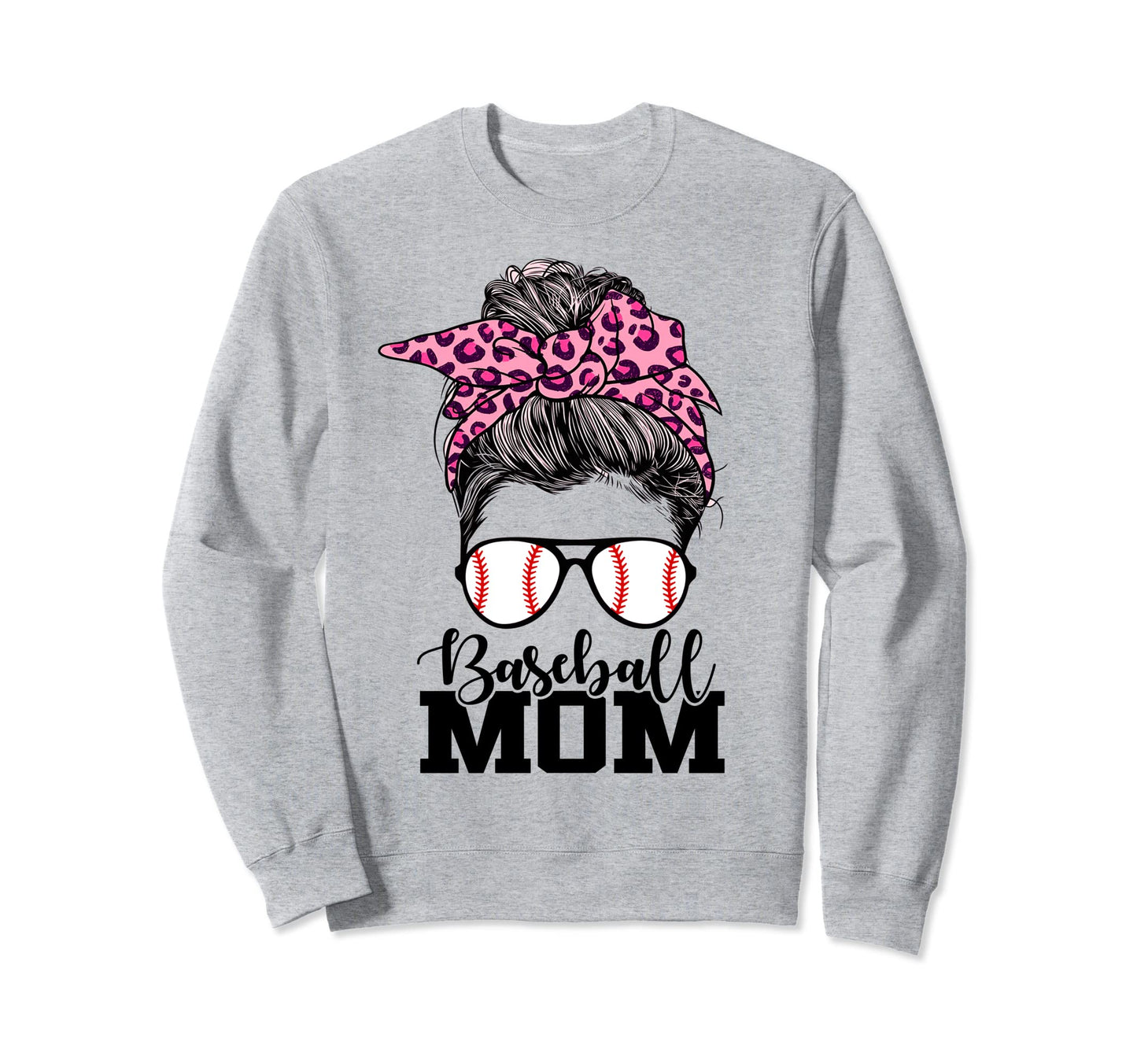 Baseball Mom Messy Bun Leopard Sweatshirt - Streetwear Style for Adults - T-Shirt, Sweatshirt, Hoodie