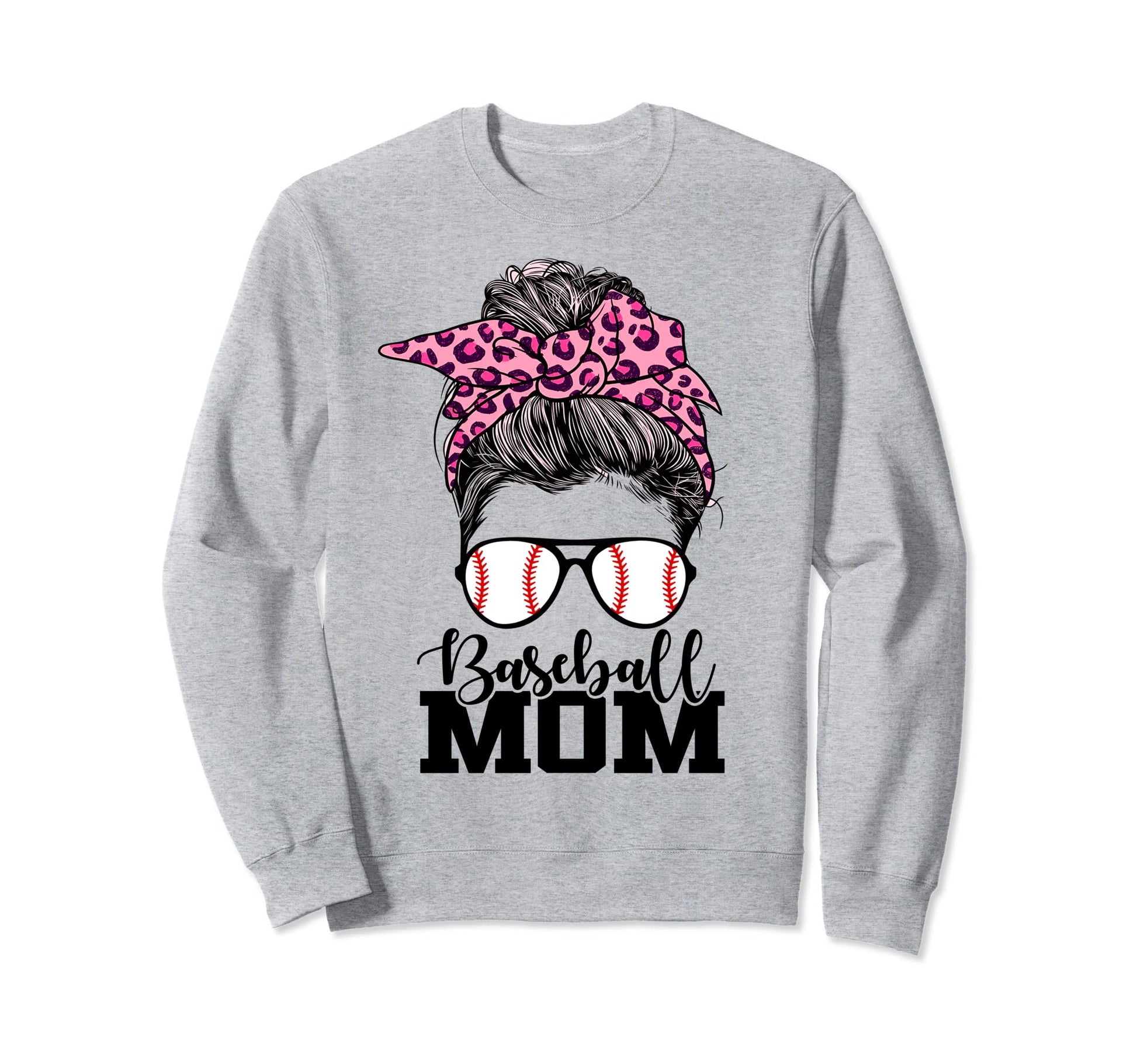 Baseball Mom Messy Bun Leopard Sweatshirt - Streetwear Style for Adults - T-Shirt, Sweatshirt, Hoodie