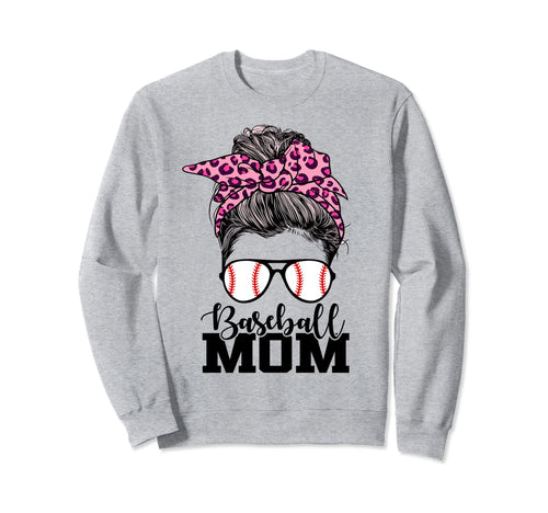 Baseball Mom Messy Bun Leopard Sweatshirt - Streetwear Style for Adults - T-Shirt, Sweatshirt, Hoodie