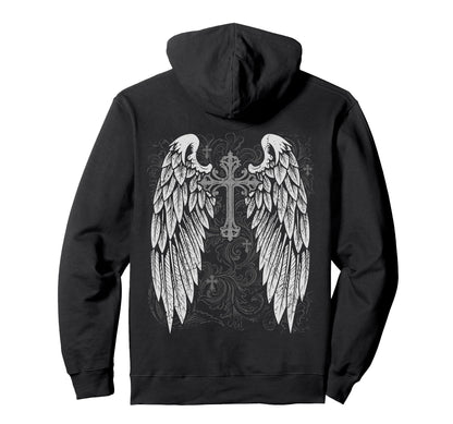 Grunge Wings Angel Back Cross Y2K Hoodie - Custom Art Print for Adults - T-Shirt, Sweatshirt, Hoodie