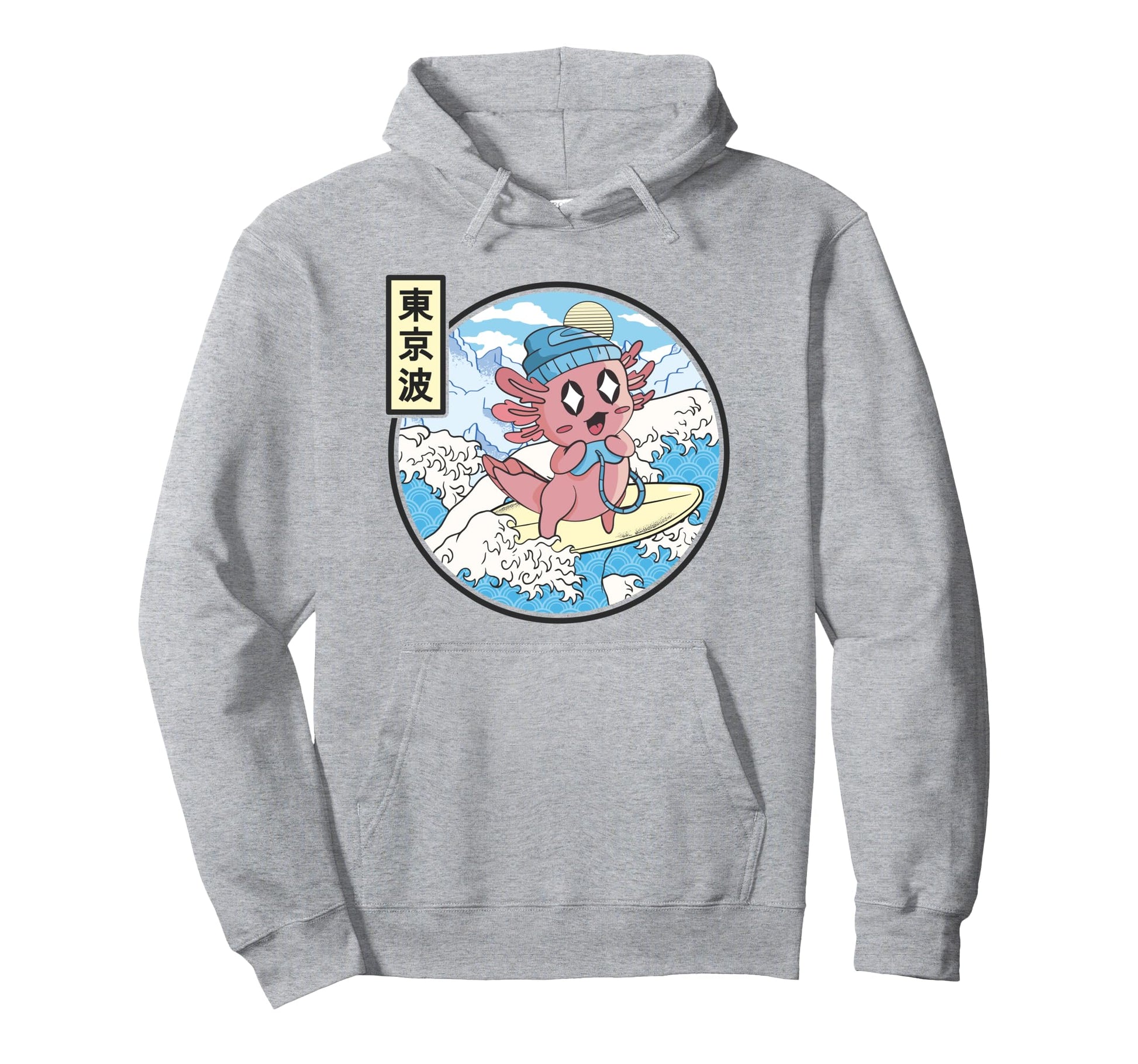 Gaming Axolotl Surfing Japanese Wave Kawaii Hoodie - Trendy Graphic Unisex - T-Shirt, Sweatshirt, Hoodie