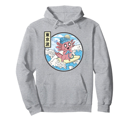 Gaming Axolotl Surfing Japanese Wave Kawaii Hoodie - Trendy Graphic Unisex - T-Shirt, Sweatshirt, Hoodie