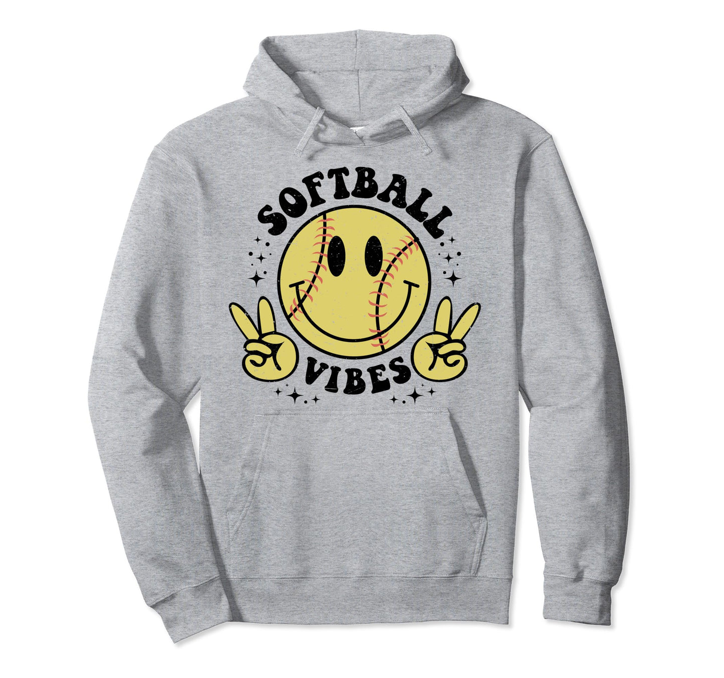 Smile Face Softball Vibes Game Day Hoodie - Fun Novelty Design for Adults - T-Shirt, Sweatshirt, Hoodie