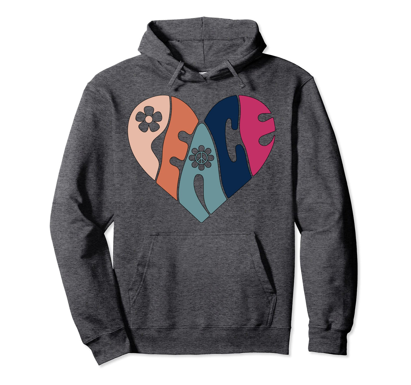 Peace Sign Heart 70S Boho Peace Hoodie - Streetwear Style for Adults - T-Shirt, Sweatshirt, Hoodie