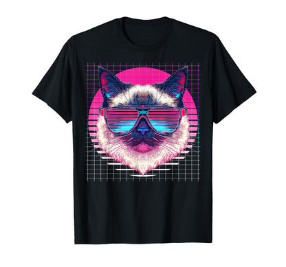 Birman Sunglasses Cat Vaporwave T-Shirt - Aesthetic Graphic Men Women - T-Shirt, Sweatshirt, Hoodie