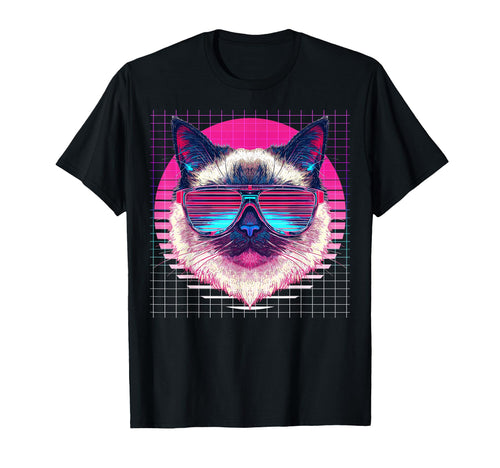 Birman Sunglasses Cat Vaporwave T-Shirt - Aesthetic Graphic Men Women - T-Shirt, Sweatshirt, Hoodie