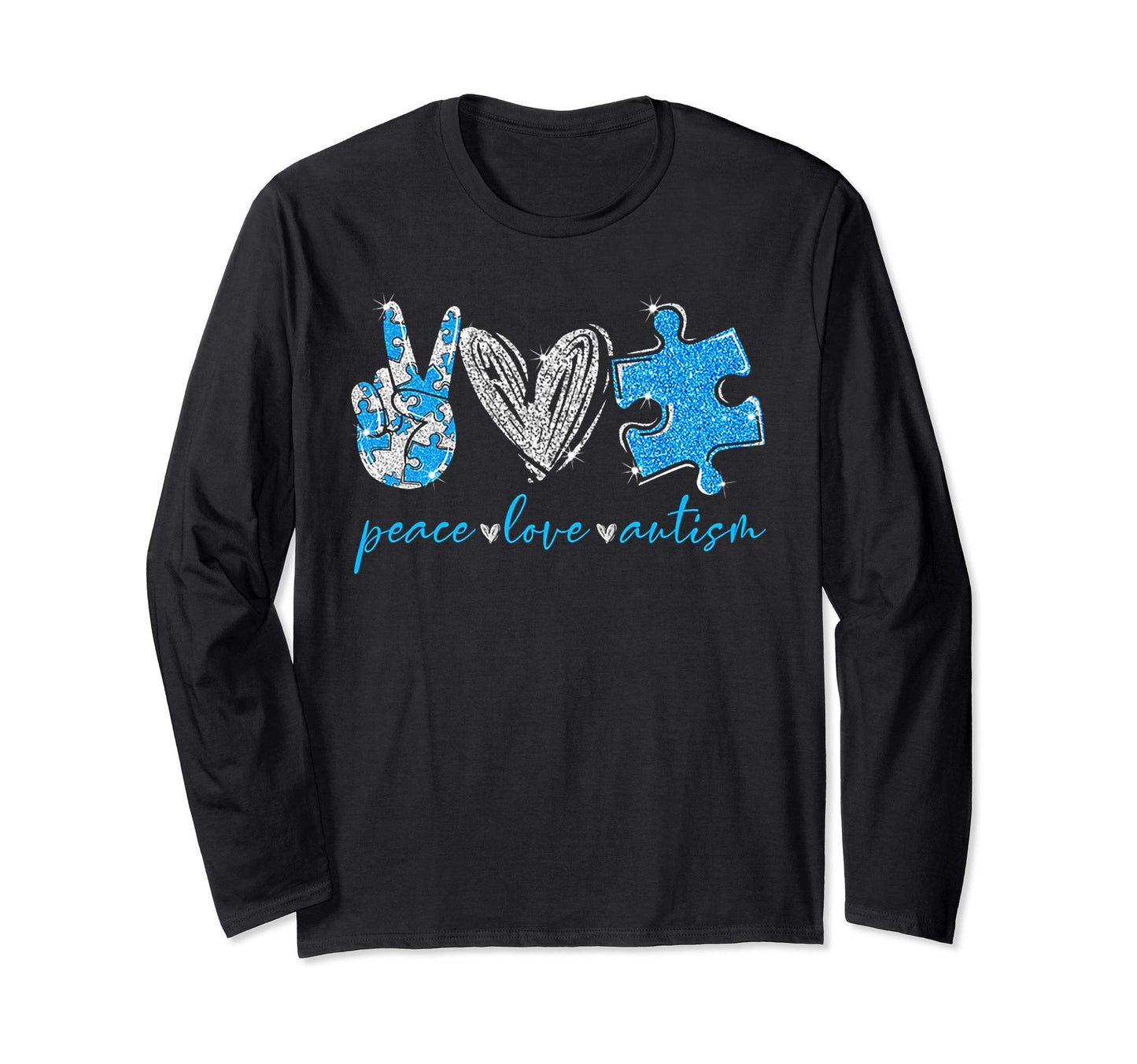 Peace Love Puzzle Ribbon Autism T-Shirt - Aesthetic Graphic Unisex - T-Shirt, Sweatshirt, Hoodie