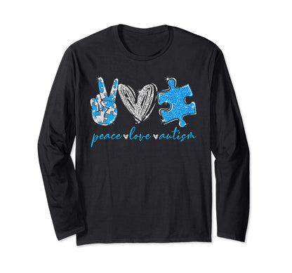 Peace Love Puzzle Ribbon Autism T-Shirt - Aesthetic Graphic Unisex - T-Shirt, Sweatshirt, Hoodie