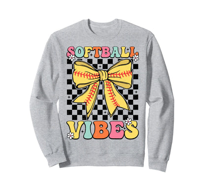 Softball Vibes Coquette Bow Softball Sweatshirt - Graphic Print for Adults - T-Shirt, Sweatshirt, Hoodie