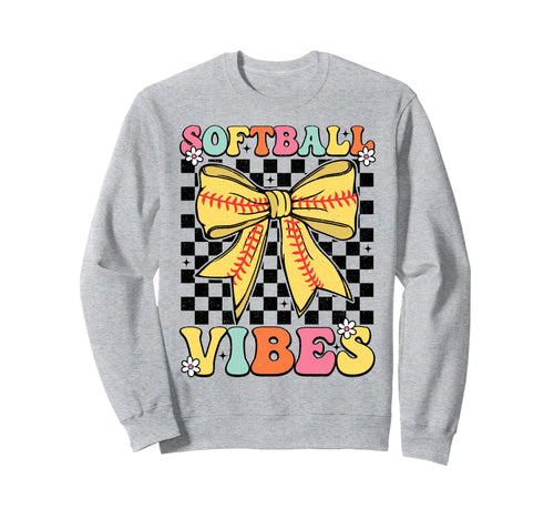 Softball Vibes Coquette Bow Softball Sweatshirt - Graphic Print for Adults - T-Shirt, Sweatshirt, Hoodie