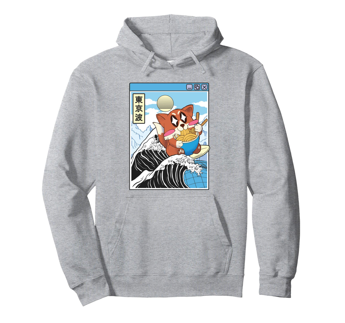 Fox Surfing Kanagawa Wave Kawaii Hoodie - Streetwear Style Men Women - T-Shirt, Sweatshirt, Hoodie