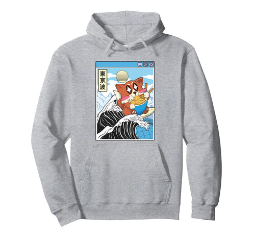 Fox Surfing Kanagawa Wave Kawaii Hoodie - Streetwear Style Men Women - T-Shirt, Sweatshirt, Hoodie