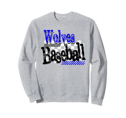 Wolves Checkered Baseball Mom Game Sweatshirt - Graphic Print for Adults - T-Shirt, Sweatshirt, Hoodie