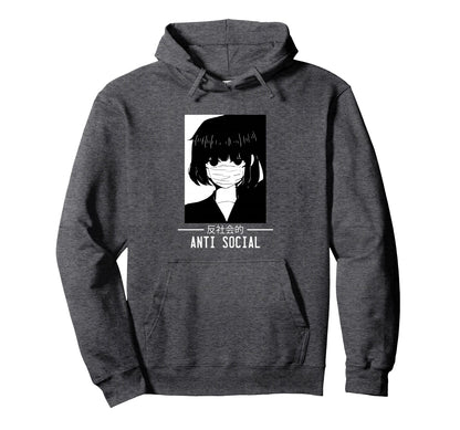 Anti Social Japanese Text Aesthetic Hoodie - Graphic Print Men Women - T-Shirt, Sweatshirt, Hoodie
