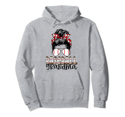 Baseball Grandma Messy Bun Sunglass Hoodie - Fun Novelty Design Men Women - T-Shirt, Sweatshirt, Hoodie