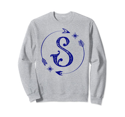 Initial S Monogram Boho Name Sweatshirt - Aesthetic Graphic Men Women - T-Shirt, Sweatshirt, Hoodie