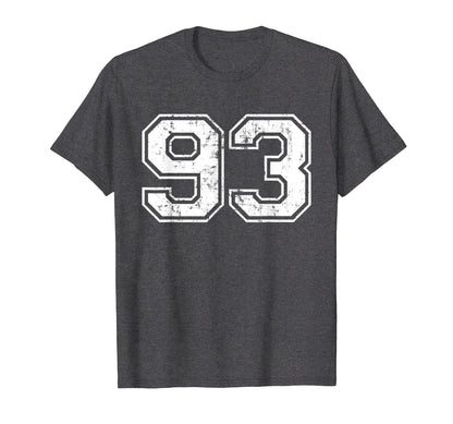 Number 93 Varsity Distressed Sports T-Shirt - Unique Graphic for Adults - T-Shirt, Sweatshirt, Hoodie