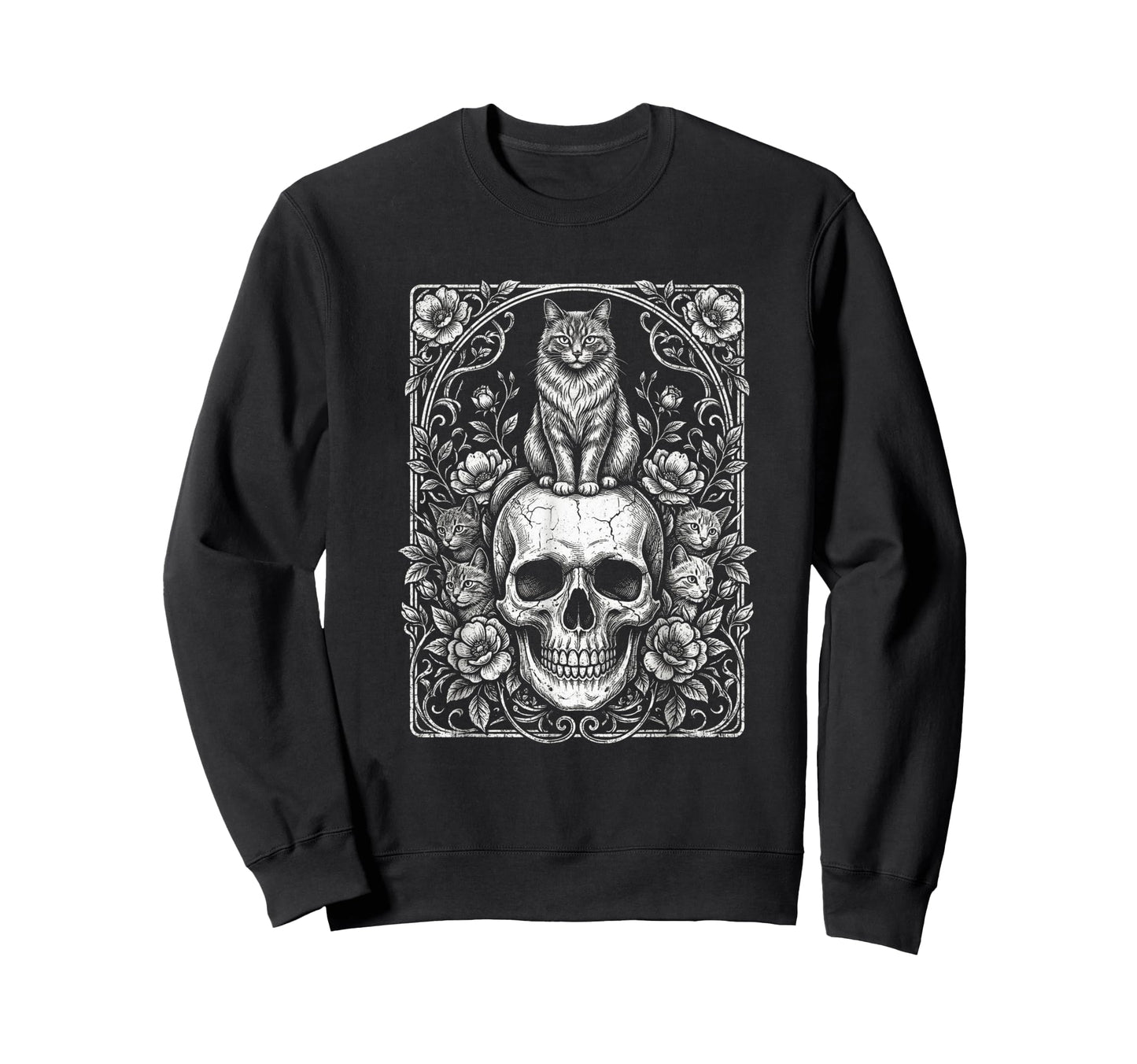 Skull Cat Skeleton Kitty Kitten Sweatshirt - Custom Art Print Unisex - T-Shirt, Sweatshirt, Hoodie