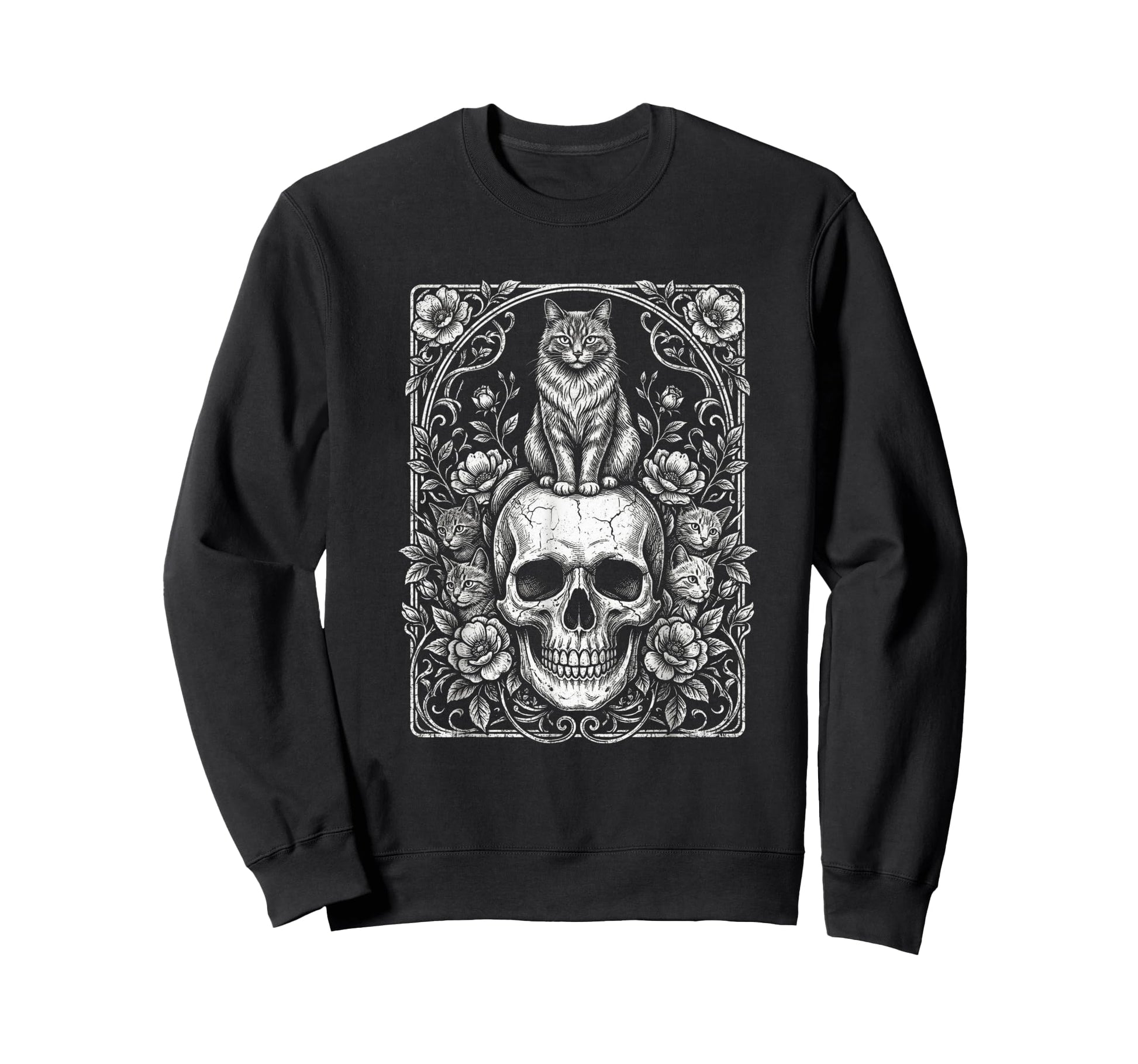 Skull Cat Skeleton Kitty Kitten Sweatshirt - Custom Art Print Unisex - T-Shirt, Sweatshirt, Hoodie