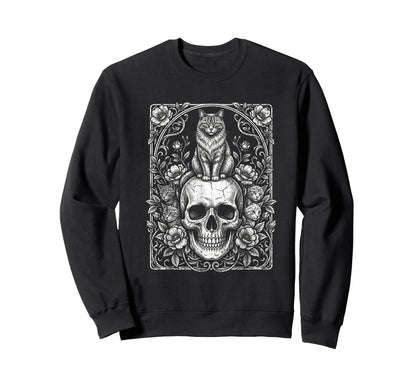 Skull Cat Skeleton Kitty Kitten Sweatshirt - Custom Art Print Unisex - T-Shirt, Sweatshirt, Hoodie