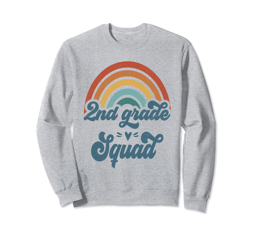 2Nd Grade Squad Groovy Rainbow Teacher Sweatshirt - Unique Graphic Unisex - T-Shirt, Sweatshirt, Hoodie