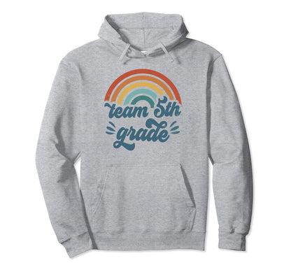Team 5Th Grade Groovy Rainbow First Hoodie - Minimalist Print for Adults - T-Shirt, Sweatshirt, Hoodie
