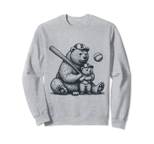 Mom Funny Baseball Bear Mom N Son Son Sweatshirt - Graphic Print Unisex - T-Shirt, Sweatshirt, Hoodie