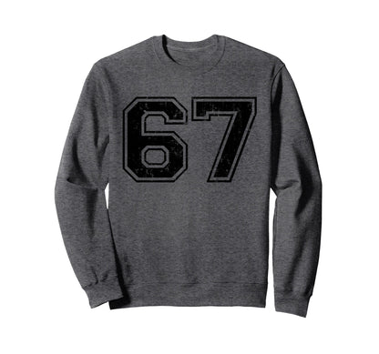 Number 67 Varsity Distressed Sweatshirt - Fun Novelty Design Men Women - T-Shirt, Sweatshirt, Hoodie