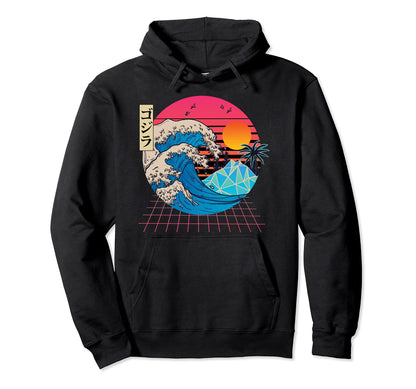 Great Wave Synthwave Vaporwave Aesthetic 80S Hoodie - Graphic Print Unisex - T-Shirt, Sweatshirt, Hoodie