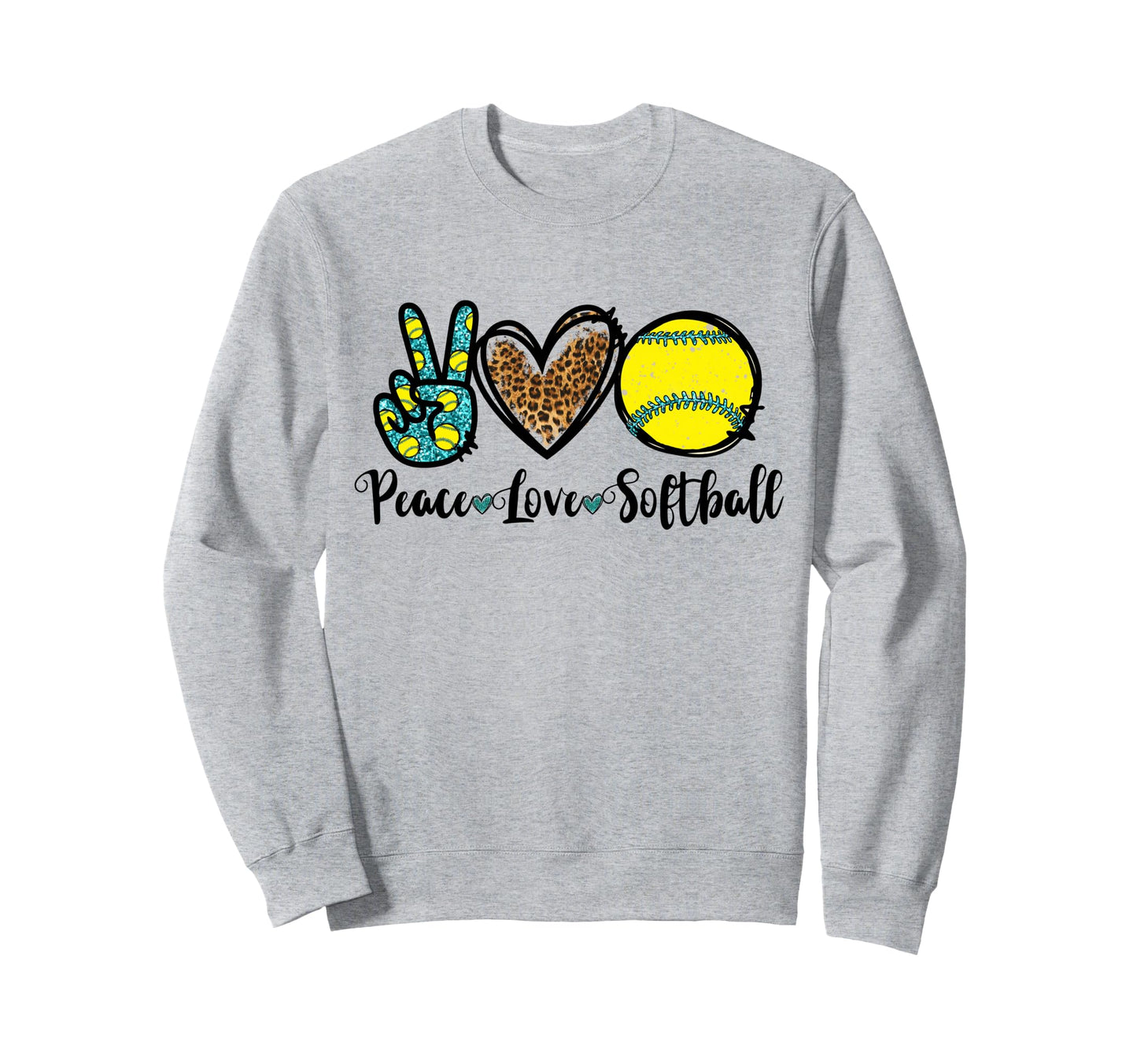 Peace Love Softball Teen Leopard Sweatshirt - Custom Art Print Unisex - T-Shirt, Sweatshirt, Hoodie