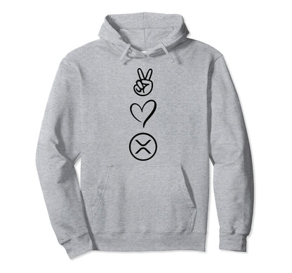 Xrp Crypto Peace Love Hoodie - Novelty Apparel Unisex - T-Shirt, Sweatshirt, Hoodie